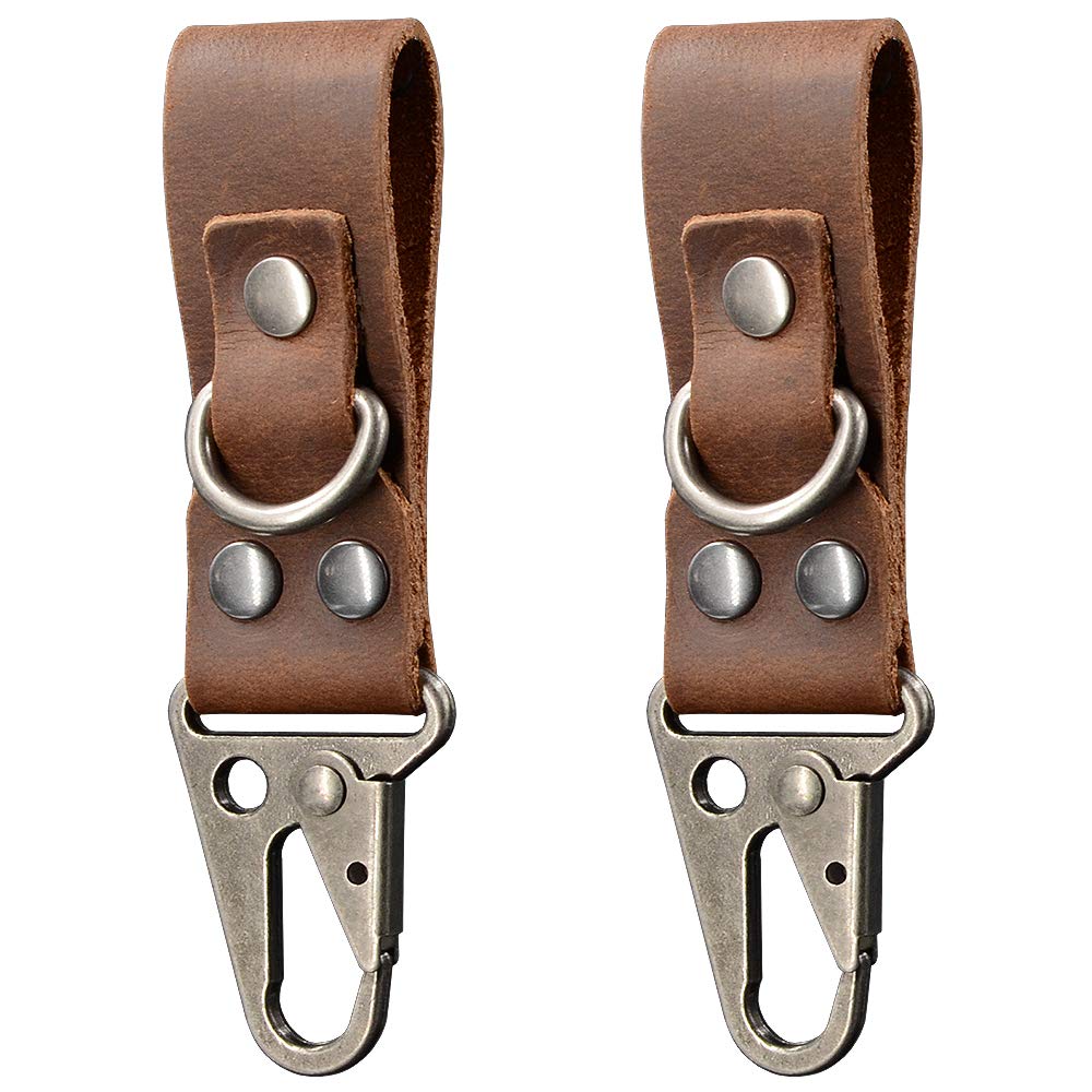 diodrio EDC Leather Strap Keychain, Belt Clip Key Ring Fob Holder, Chestnut. 2 per Pack.