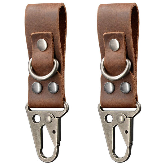 diodrio EDC Leather Strap Keychain, Belt Clip Key Ring Fob Holder, Chestnut. 2 per Pack.