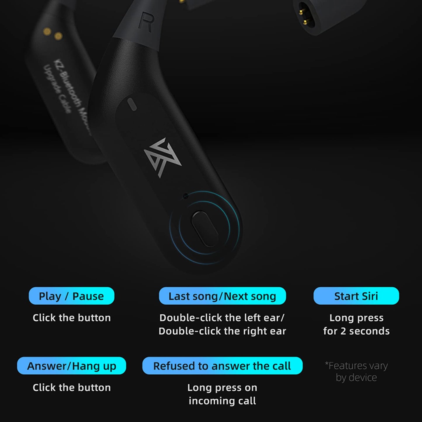 CCA KZ AZ09 PRO Bluetooth 5.2 Module IEM Bluetooth Adapter Waterproof Ear Hook Extra Long Battery Life Cable for KZ ZS10 PRO/ZSN Pro X/ZSN PRO/ZEX PRO/AS16 PRO/Zax/DQ6 Polaris/C12/CRA PRO(C pin)
