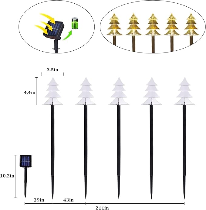 Christmas Solar Pathway Lights, Solar Tree Lights with Stake Landscape Lights Outdoor Waterproof Christmas Decorative Lights for Garden Yard Lawn Patio Walkway, 5 Pack