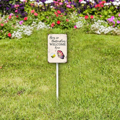 Uptell Bees Butterflies Welcome Here Yard Signs with Stakes Aluminum Sign for House/Front Door and Business Outdoor Decoration 7x8.8 Inch