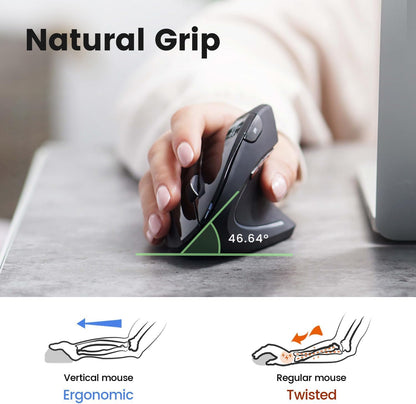 Perixx PERIMICE-713 Wireless Ergonomic Vertical Mouse - 800/1200/1600 DPI - Right Handed - Recommended with RSI User