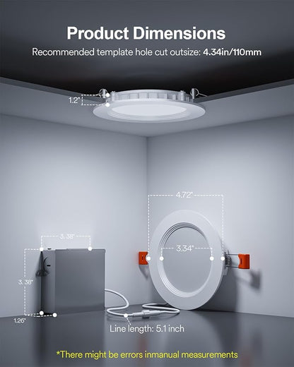 Lumary Smart Recessed Lighting 4 Inch with Remote, Compatible with Alexa/Google, Canless WiFi Led Wafer Recessed Lights, RGBWW Ceiling Downlight with J-Box and Metal Anti-Glare Baffle Trim, 4PACK