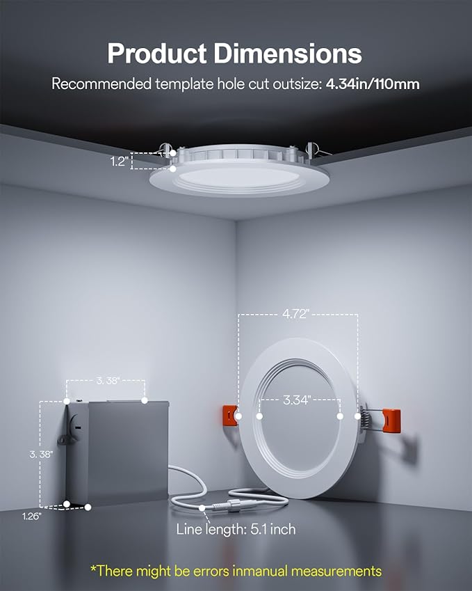 Lumary Smart Recessed Lighting 4 Inch, Canless WiFi Led Recessed Lights 9W, RGBWW Ceiling Downlight with Junction Box Ultra-Thin and Anti-Glare Trim Work with Alexa/Google Assistant/BT Remote 1PACK