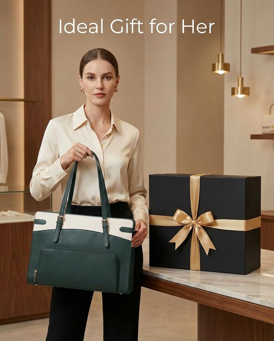 RAINSMORE 2-in-1 Laptop Bag with Insulated Lunch Compartment for Women 15.6 Inch PU Leather Work Tote for Teachers Nurses, Professional Water-Resistant Business Briefcase for Office & Travel