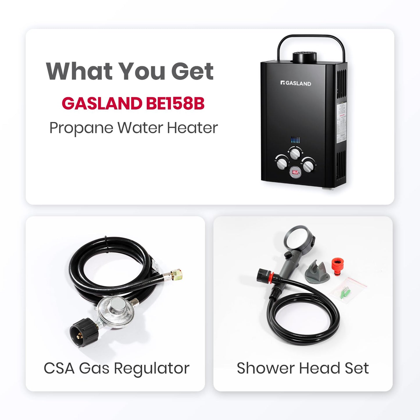 GASLAND Outdoors BE158B 1.58GPM 6L Portable Gas Water Heater, Instant Propane Heater, Overheating Protection, Easy to Install, Use for RV, Cabin, Barn, Camping, Boat, Black