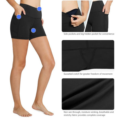 baleaf Biker Shorts for Women 5" Workout Yoga Gym Spandex Running Volleyball Compression Tummy Control Short with Pockets Black M