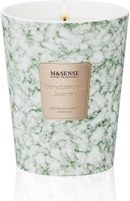 M&SENSE SandalWood Jasmine Scented Candles for Home, Lead-free Wick Highly Scented Jar Candles, 14.1 Oz 80 Hours Lasting Burning Candles Gifts for Women, Relaxing Aromatherapy Candle for Stress Relief