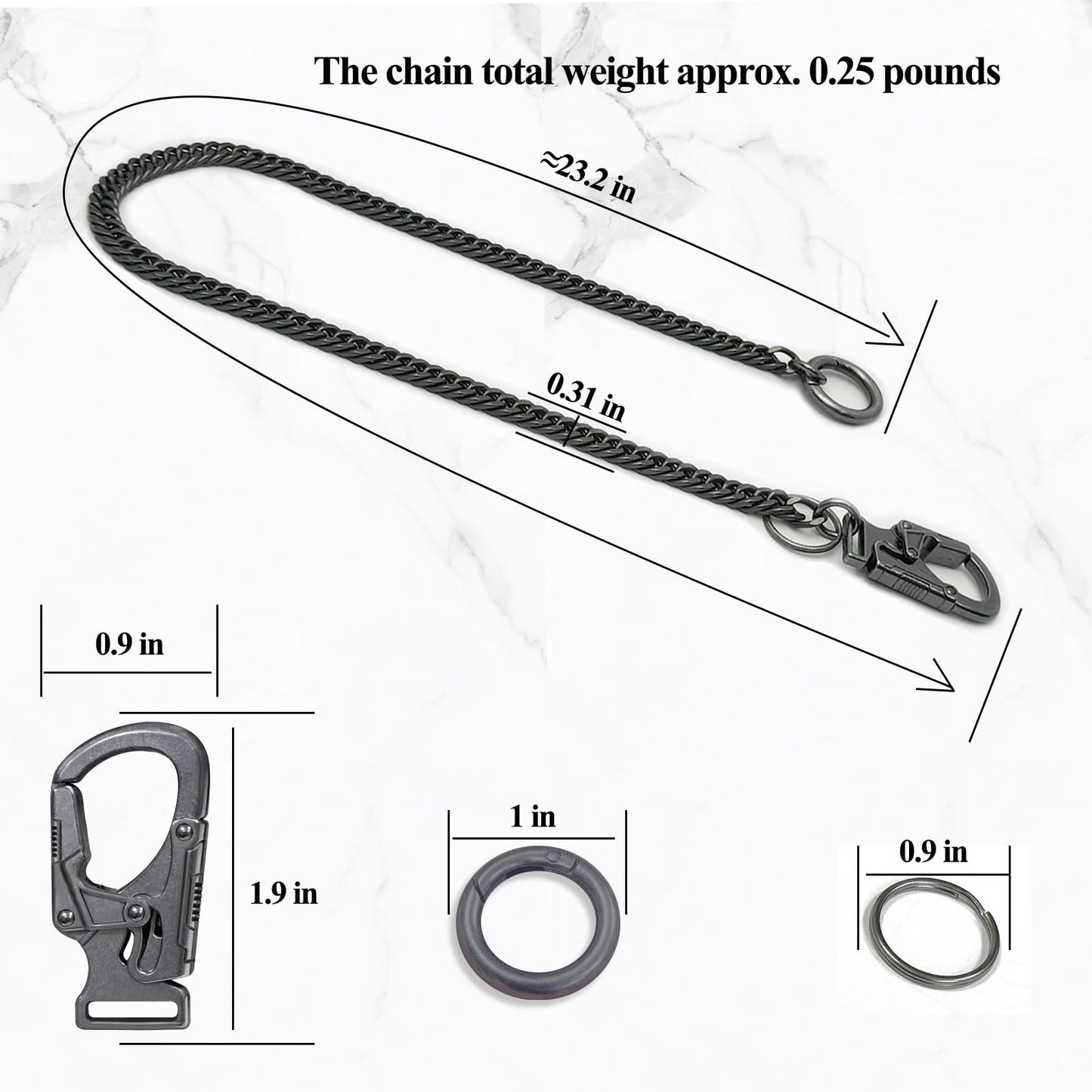 Ahiller Biker Key Wallet Chain, Fancy Stainless Steel Pant Pocket Purse Jean Handbag Belt Chain with Small Double Locking Mechanism Carabiner for Men Women-YK
