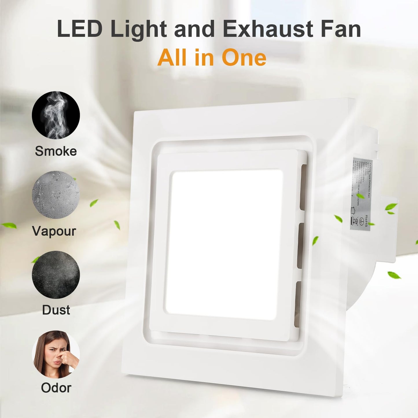 TOYOUSEA 10" Ultra Quiet Bathroom Exhaust Fan with Light 6500K LED 1.0 Sone 145 CFM, 8.3x8.3 Mount, 1500 LM Ceiling Ventilation Fan