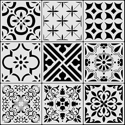 9 Pieces Floor Painting Stencils Large Tile Stencils Wall Drawing Pattern Templates Floor Stencils Kit in 9 Styles for Painting Linoleum Floor Wall Wood Tiles Cement Decor (Simple Style,8 x 8 Inch)
