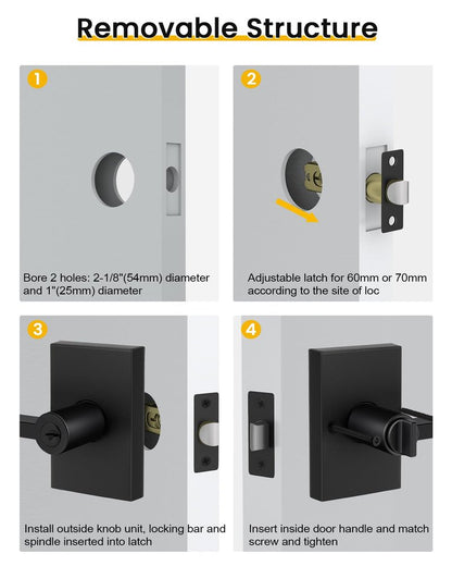 Goldenwarm Matte Black Entry Door Handle and Deadbolt Set, Heavy Duty Zinc Alloy Black Exterior Door Handle - Front Door Lock Set for Exterior Doors, Left-Right Universal Door Lock, 1 Pack