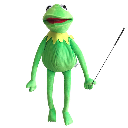 Kermit Frog Puppet with Puppets Control Rod & 50 Pcs Kermit The Frog Puppet Stickers, Hand Kermit Puppet Soft Stuffed Plush Toy for Boys & Girls - 24 Inches