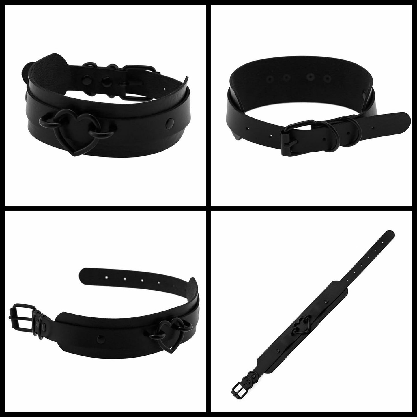 Tosmifairy 3Pcs Leather Choker Collar Set,Heart Necklace + Wide Wrist Bracelets Combo Punk Gothic Cosplay Jewelry Gift for Women,Black-All