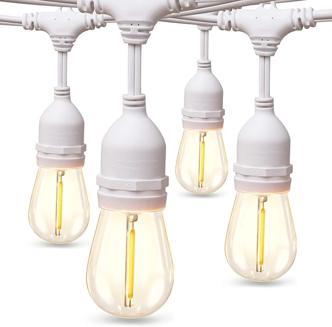 addlon LED Outdoor String Lights 48FT with Dimmable Edison Vintage Shatterproof Bulbs and Commercial Grade Weatherproof Strand - ETL Listed Heavy-Duty Decorative Cafe, Patio, Market Light White