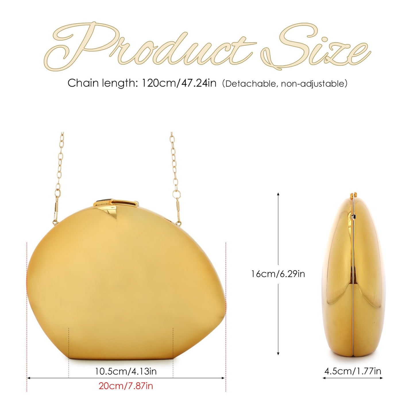 LUI SUI Women Gold Acrylic Clutch Purse Evening Bag, Pebble Glossy Metallic Shoulder Handbag, Shell Clutch for Wedding Party
