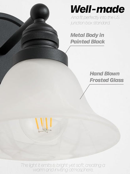 Black Wall Sconce, Vintage Bathroom Vanity Light with Milk Glass Modern Sconces Wall Lighting for Living Room Bedroom Kitchen Hallway Stairway E26 Hardwire Indoor