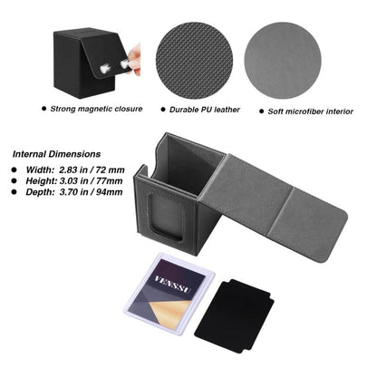 Venssu MTG Deck Box With Slot For Commander Display, Patented Design, Fits 100+ Double /120+ Single Sleeved Cards, With 2 Dividers And 1 Toploader,Compatible with board game TCG CCG (Black＆Grey)