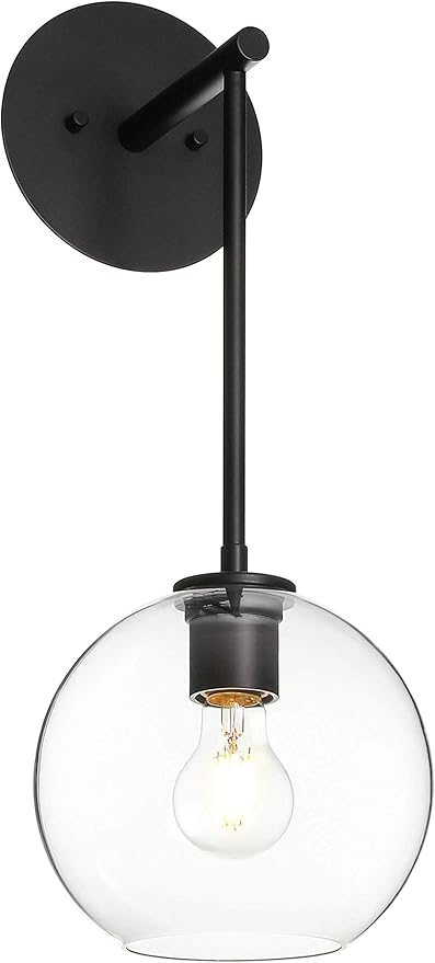 XiNBEi Lighting Wall Sconce, Retro 1 Light Globe Glass Bathroom Vanity Light Matte Black Finish XB-W1263-MB