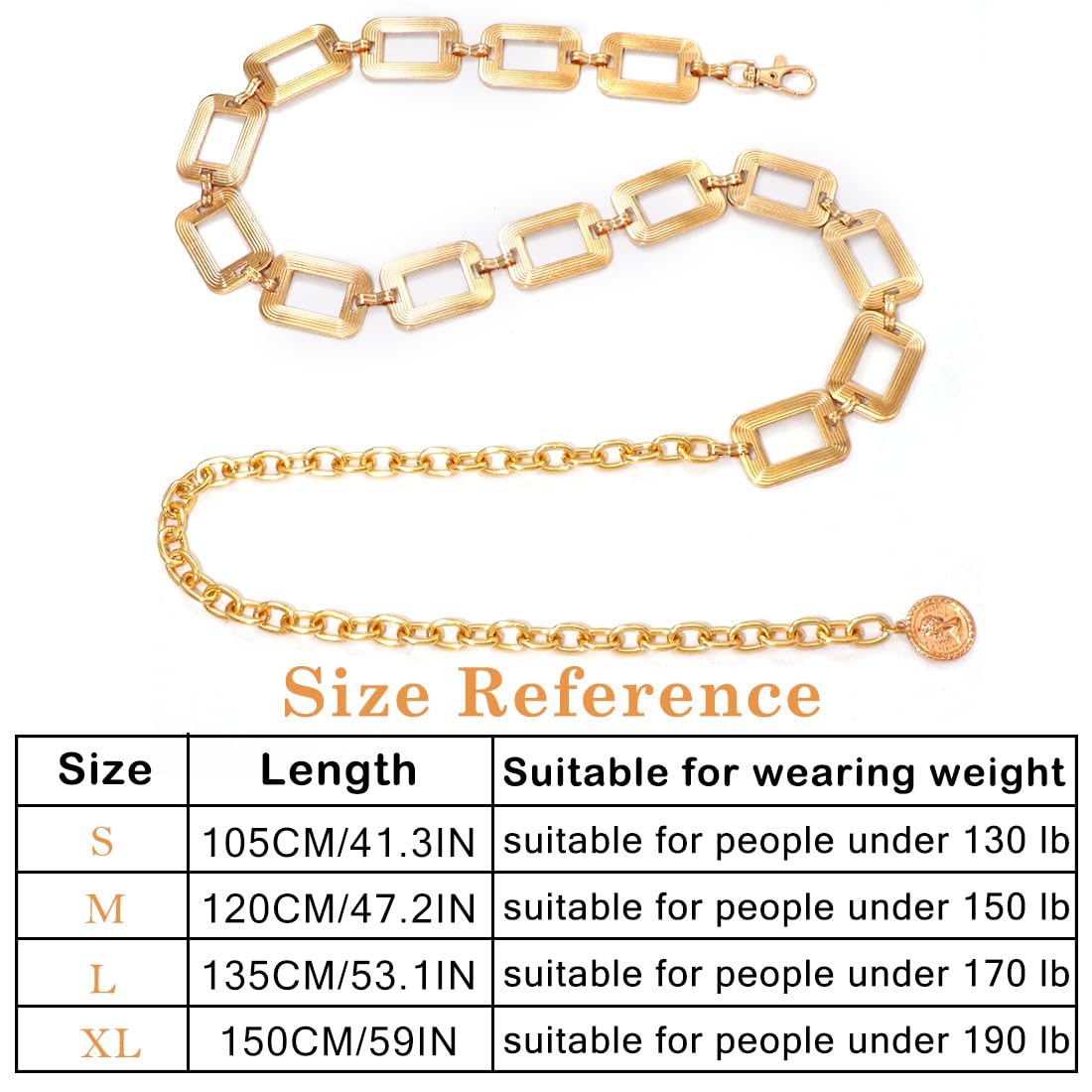 Heyjoin Waist Chain for Women Metal Belly Belt Adjustable Waist Belt for Dress Vest Jeans (Square Gold L)
