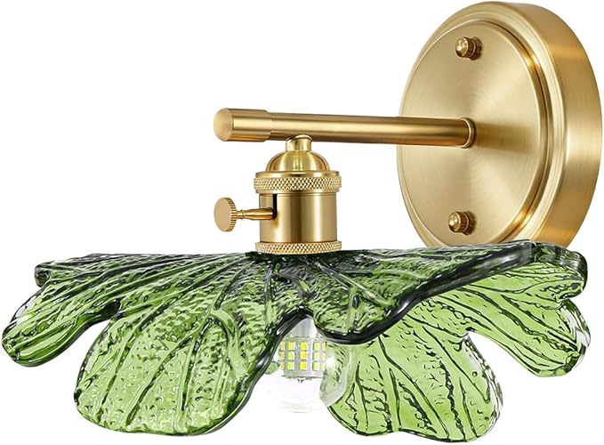 Vintage Wall sconces Glass Wall Sconce with Green Glass Shade Gold Wall Sconce Modern Vanity Light Bathroom Bathroom Light fixtures Over Mirro Wall lamp for Bedroom Hallway Living Room