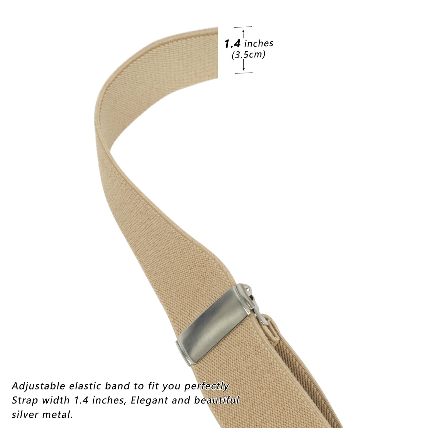 LEHOMU Men's Suspenders Adjustable Elastic Shoulder Straps 1.4 Inch Wide 4 Super Strong Metal Clips Adjustable Y Back Costume Wedding Prom Tuxedo Dress Suspenders,Champagne