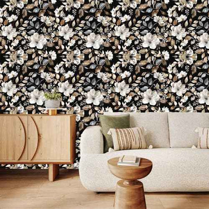 Vintage Dark Black Floral Peel and Stick Wallpaper Modern Botanical Flower Waterproof Removable Self Adhesive Vinyl Contact Wall Paper for Farmhouse Bathroom 17.7" X 354" Roll