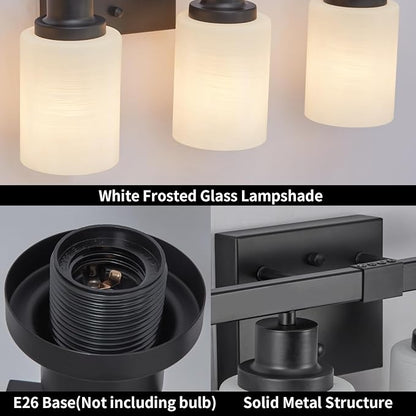 Bathroom Vanity Light, 5-Light Vanity Lighting Fixture Over Mirror for Bathroom, 30" Matte Black Wall Light Fixture, Wall Sconces with Frosted Glass Shade for Mirror Bedroom Living Room