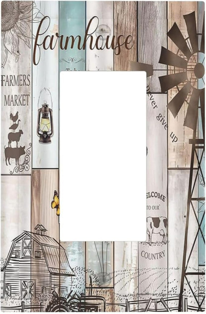 Rustic Western Farmhouse Windmill Single Rocker Light Switch Covers Vintage Barn Wooden Plank Inspirational Quote 1 Gang Outlet Cover Wall Plate Decorative GFCI Switchplate Faceplate