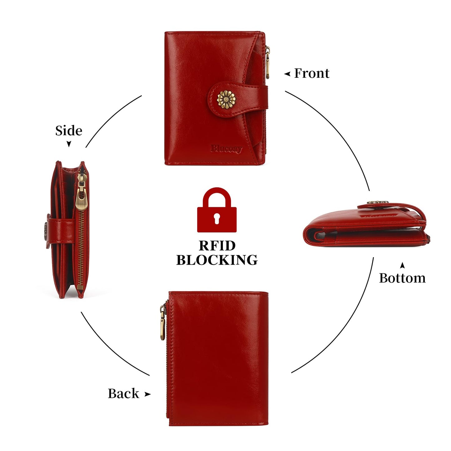 Blucoay Small Wallet Women,Microfiber Leather Compact Bifold Wallet Women RFID Blocking Card Holder With Removable ID Window(winered)