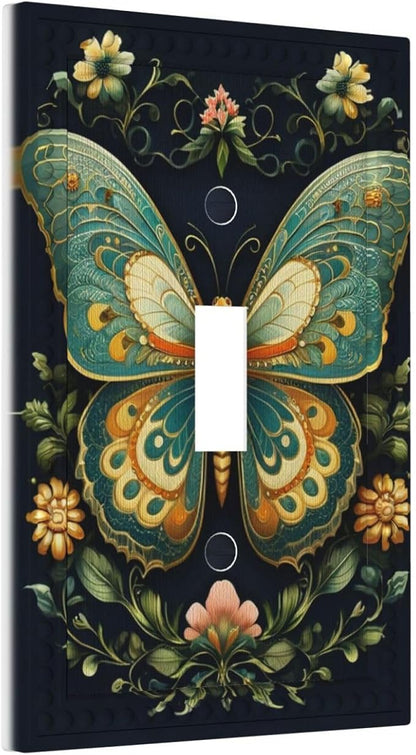 Butterfly Ornate with Flower Light Switch Covers 1 Gang Single Toggle Wall Plate Decorative Switchcover Electrical Switchplate for Country Living Decor