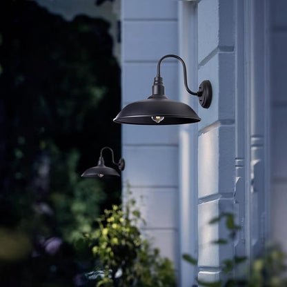 16 Inch Gooseneck Light Fixture for Barn Door, 2 Pack Large Barn Lights for Front Porch, Black Outdoor Farmhouse Light with Goose Neck Arm, Exterior Wall Dome Lighting for House Garage