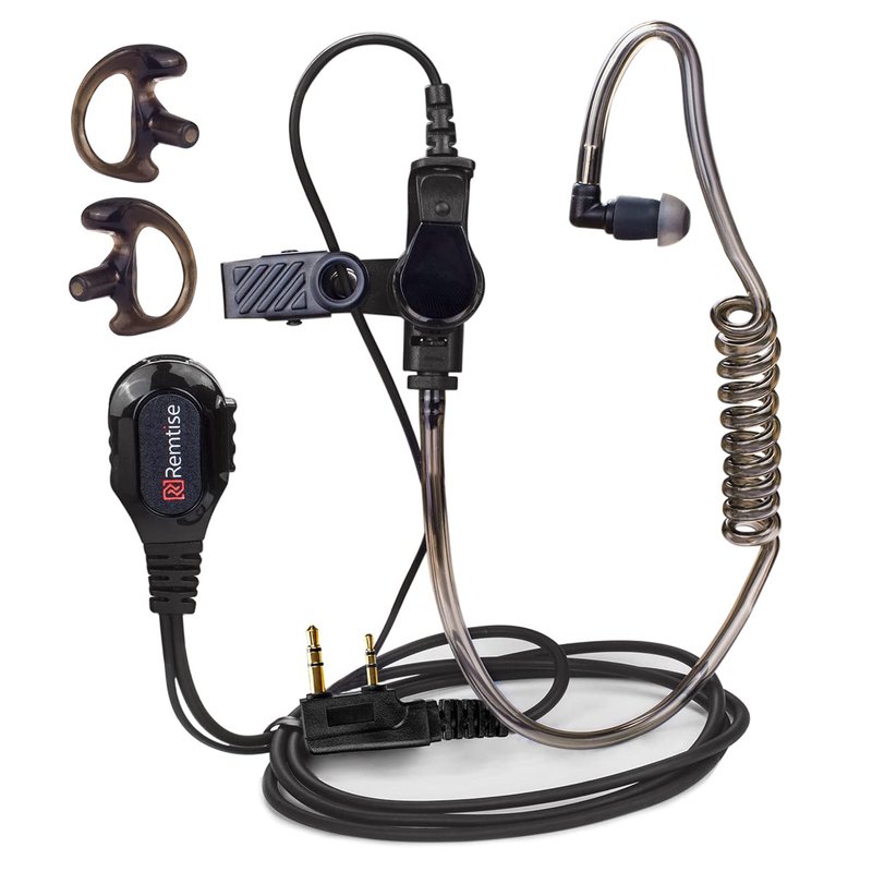 Covert Acoustic Tube Earpiece with Mic for Baofeng UV-5R Walkie Talkies, Surveillance Headset and PTT Compatible with 2 Way Radios Brands Baofeng and Kenwood, Puxing, Wouxun (Black)