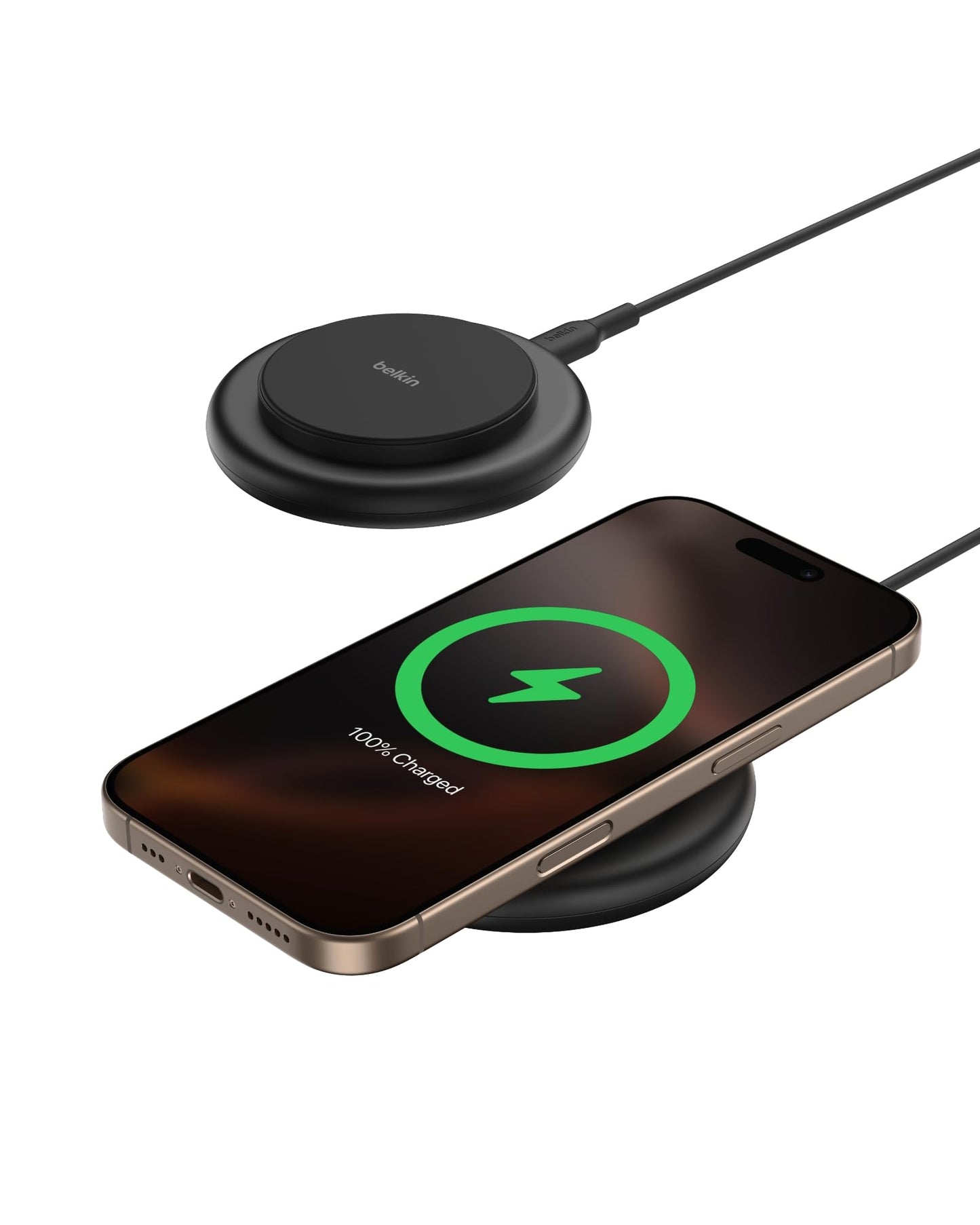 Belkin Magnetic Wireless Charging Pad 15W - MagSafe-Compatible Qi2-Certified Wireless Charging Station, iPhone Charger for Apple iPhone 16, 15, 14 Series, AirPods w/Non-Slip Base - Black (No PSU)