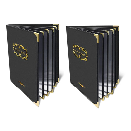 Menu-Covers 8.5 X 11 inch Restaurant - 2 Pack Menu Holder 4 Page 8 View Premium Faux Leather Transparent Black for Bar Cafe Book Folder