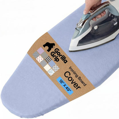 GORILLA GRIP The Original Ironing Board Cover and Pad, Silicone Coating, 400°F Scorch Resistant Thick Padding, Heavy Duty Iron Covers Standard Boards, Hook and Loop Fastener Strap, Blue 18x49