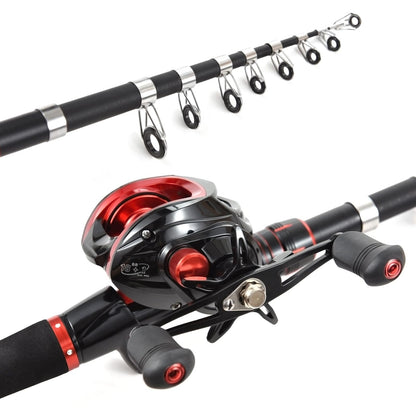 Lixada Fishing Rod and Reel Combo with Fishing Lures for Adult, 6.89ft/2.1m Telescopic Fishing Rod with Baitcasting Reel 18+1BB Right/Left Hand Portable Fishing Kits Complete for Fishing Trip