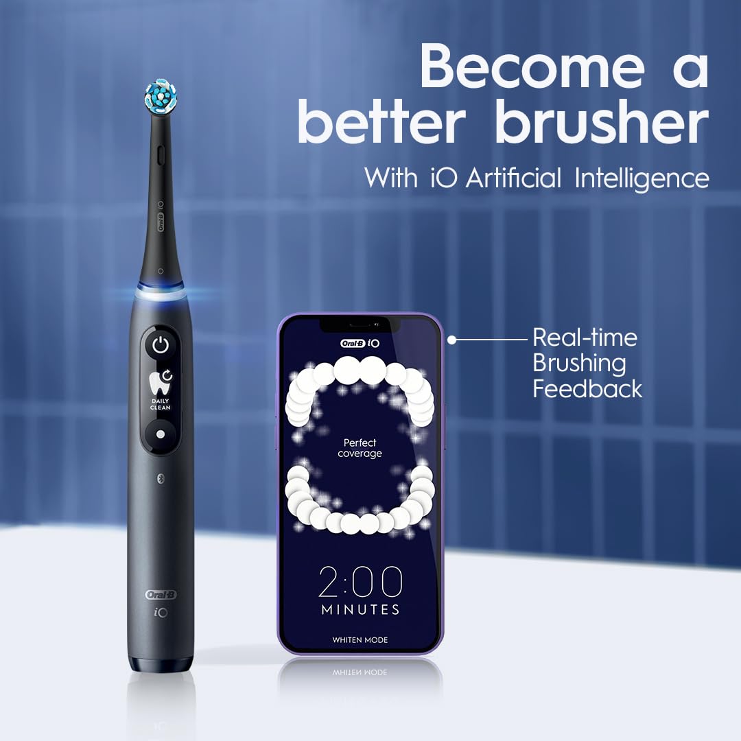 Oral-B iO Series 7 Electric Toothbrush with 2 Replacement Brush Heads, White Alabaster