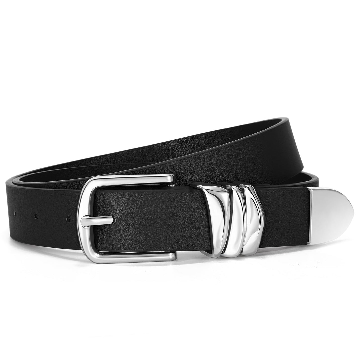 VONMELLI Women's Black Belt for Jeans Dress Leather Belt for Women Fashion Waist Ladies Belt with Silver Buckle, M