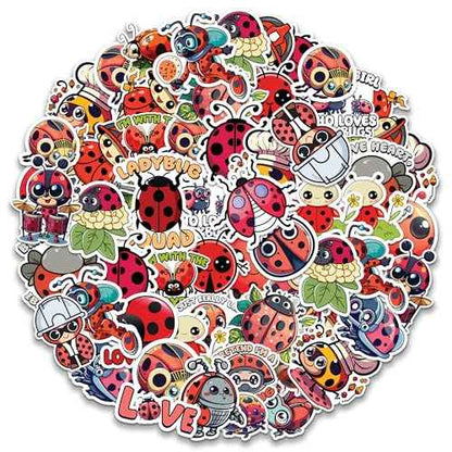 Ladybug Stickers 50 Pieces Vinyl Waterproof Decal for Laptop Water Bottle Phone Car Window Bike Motorcycle Stakeboard Scrapbook Ladybugs Sticker Gifts for Kid Teen Adult