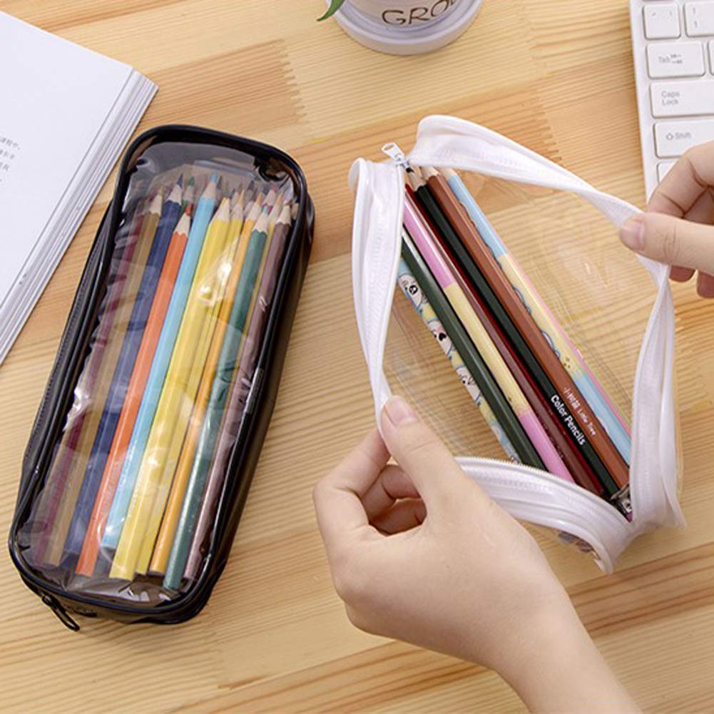 BlingKingdom 2pcs Clear PVC Zipper Pencil Bag Toiletries Exam Pen Pencil Pouch Case Travel Luggage Make up Cosmetic Bag (Black and White)
