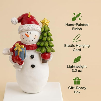 Christmas Snowman Ornament Set of 2 – Hand-Painted Resin Figurines with Hanging Cord, Cute Holiday Decorations for Tree, Mantel, or Gift – 4" Tall Lightweight Christmas Decor (Snowmen)