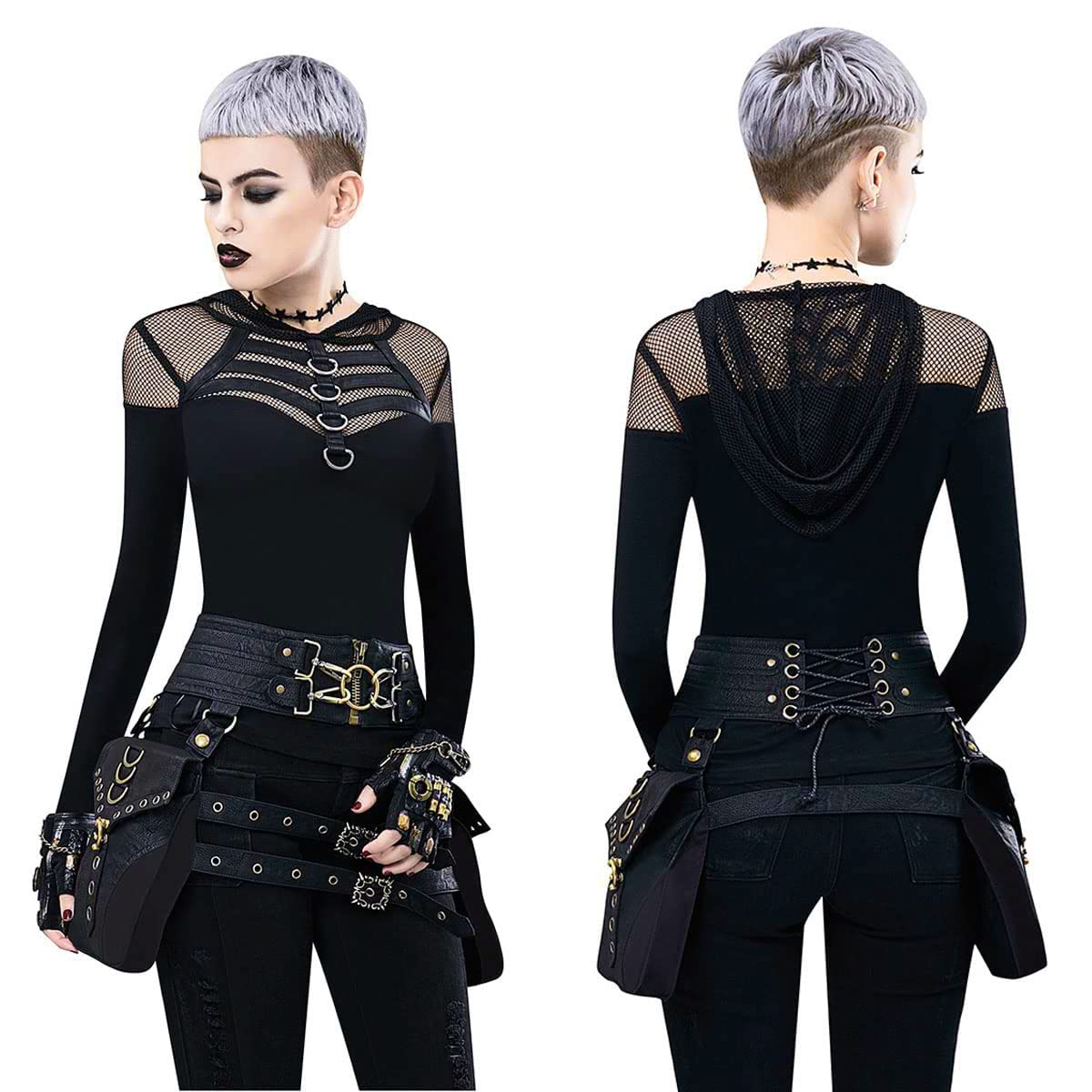 Waist Bag Belt Purse Fanny Pack Crossbody Motorcycle Hiking Phone Holder Wallet Vintage Leather Casual Fashion Daypack Gothic Festival Costume Hip Pouch for Women Men (Com)