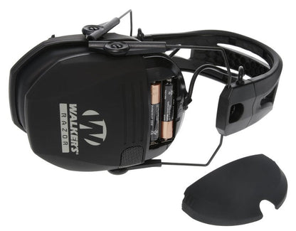 WALKER'S Razor Tacti-Grip Slim Electronic Muff - 23dB NRR Compact Collapsible Non-Slip Headband Hunting Shooting Hearing Protection Earmuffs w/ 2 AAA Batteries, Black