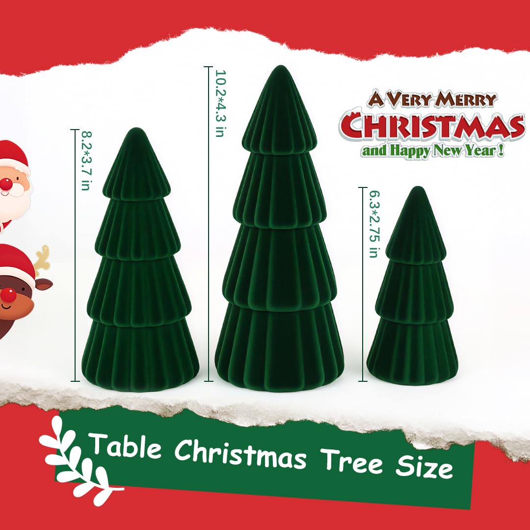 Joyhalo Tabletop Christmas Trees, Set of 3 Velvet Christmas Trees Indoor Xmas Decoration Centerpieces for Table, Mantel, Holiday, Party and Home Decor, Green