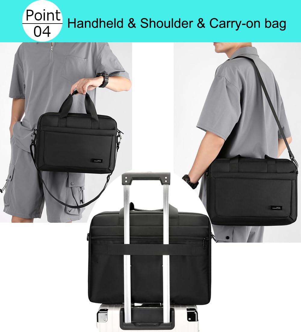 zhongningyifeng Laptop Bag 14 Inch Briefcase for Men Women Waterproof Nylon Lightweight, Shoulder Computer Messenger Bag for Business Office Work Travel College Black