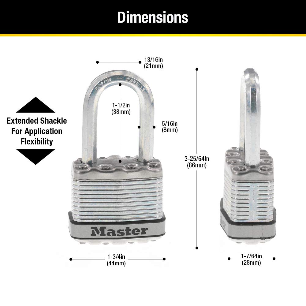 Master Lock Silver Magnum Outdoor Padlock with Key, Keyed Alike Gate Locks for Outdoor Fence or Shed with Long Shackle, 4 Pack, M1XQLFCCSEN