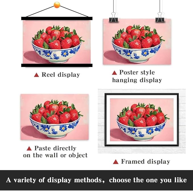 Yesad Strawberry Wall Art Print, Pink Kitchen Wall Décor Fruits Prints Canvas Wall Art Vintage Painting Pictures Modern Wall Décor for Living Room Dining Room Bedroom (Unframed,36”x24”, Strawberry)