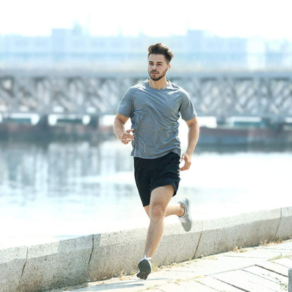 MCPORO Workout Shirts for Men Short Sleeve Quick Dry Athletic Gym Active T Shirt Moisture Wicking 5 Pack Black, Dark Grey, Light Grey, White, Navy Large