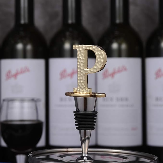 Miicol Wine Stopper, Prosecco Topper, Personalised Champagne Stopper, Gold Wine Accessories, Wine Lovers Gift, Monogram Gift, Letter P